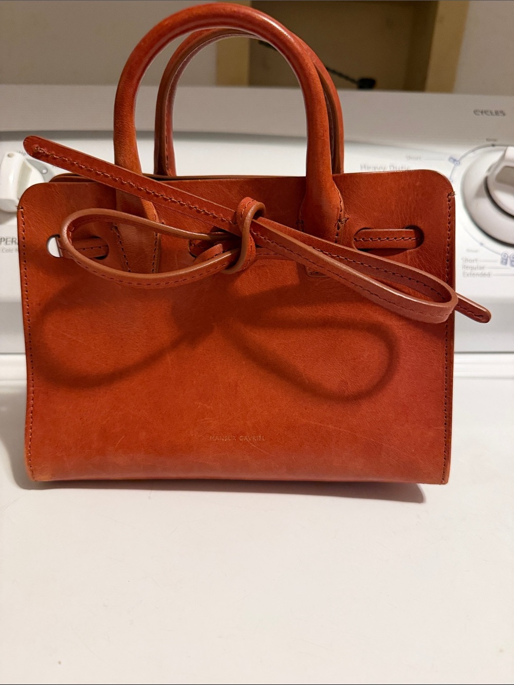 Mansur Gavriel Tan Leather Mini Satchel with Tie Detail with Strap for Crossbody